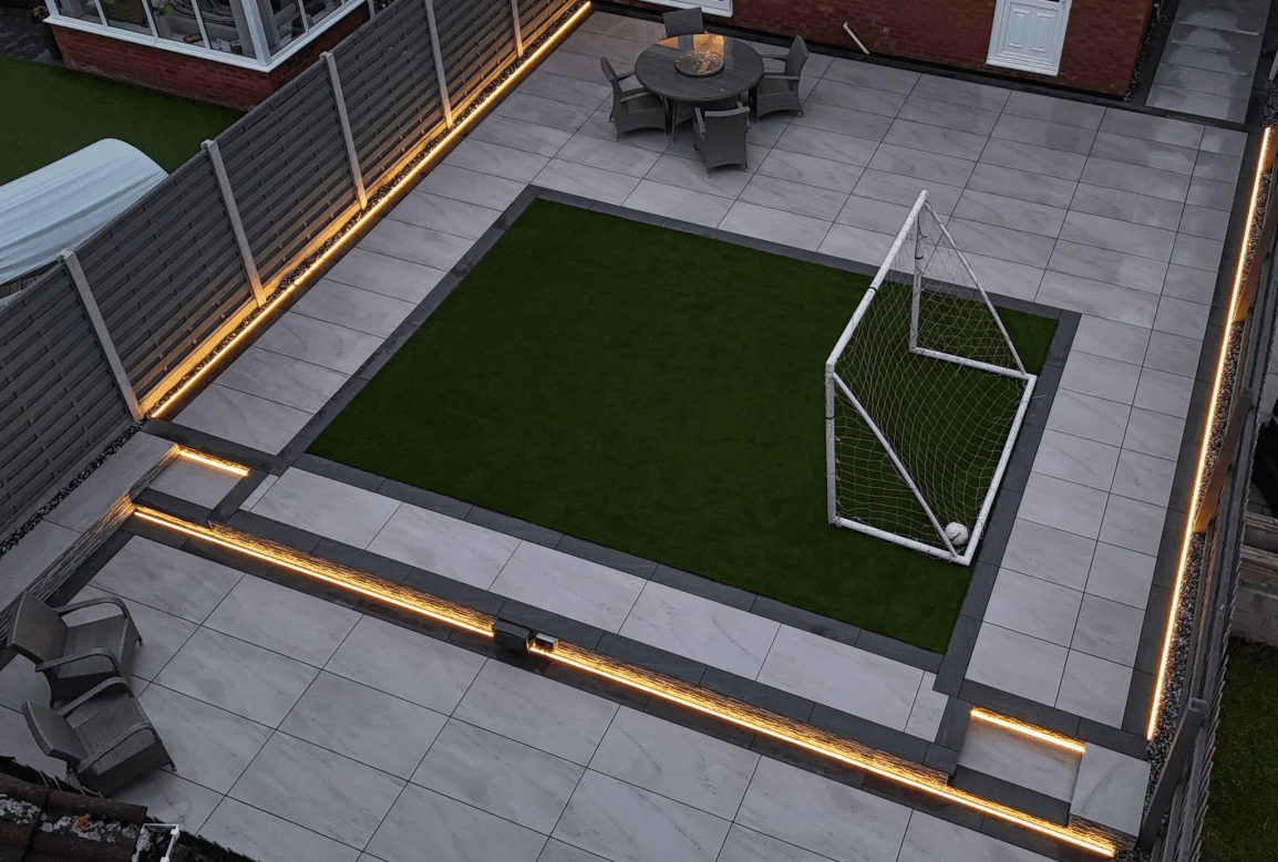 Premium porcelain paving garden transformation in Stoke-on-Trent